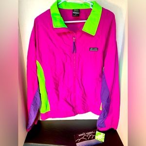 NEW vintage 90s Y2K windbreaker jacket women large full zip fluorescent pink